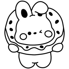 Cute Winking Bunny with Donut Line Art Illustration