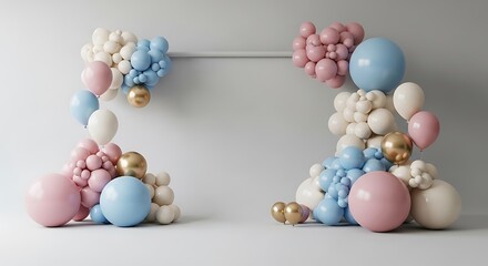 Pastel Balloon Garland Frame for Events on Neutral Gray Background