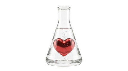 A red heart in a glass flask