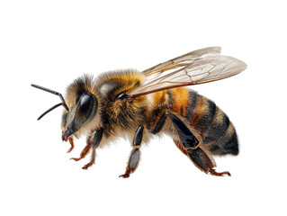 Detailed macro of a honeybee with segmented abdomen and transparent wings