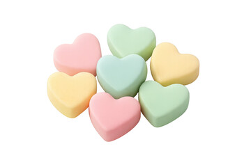 Obraz premium A collection of pastel colored heart shaped candies arranged isolated on transparent background