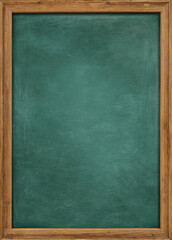 A rustic wooden frame surrounds a weathered green chalkboard, showing faint scribbles