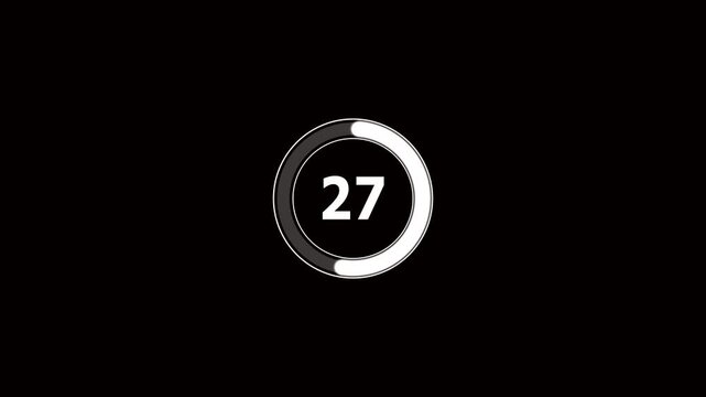 Countdown timer from 55 to 0 seconds real time. Modern flat design of countdown animation isolated on transparent background with alpha channel