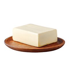 Block of butter on a round wooden plate