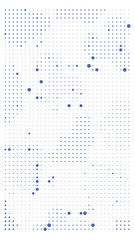 Blue dots on in a grid pattern forming shapes