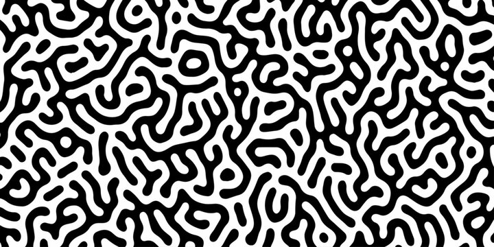 Abstract black and white pattern of swirling lines and shapes. High contrast turing pattern of black meandering lines on a white background, concept for abstract backgrounds, textile prints,decoration