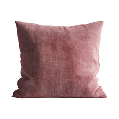 Soft, square pillow in faded rose velvet, center lit against black background