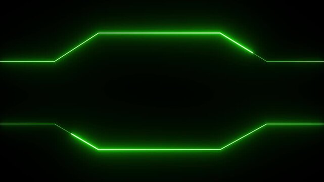 Glowing frame icon animation display. neon green box footage shape round seamless border retro movement on black background.