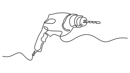 Obraz premium Continuous one line drawing of Hand Portable Drilling Machine. Electric hand drilling machine outline drawing. Drilling Machine line art drawing vector illustration