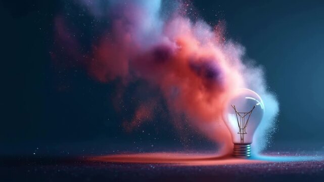 light bulb exploding with colorful dust