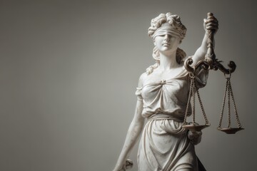 Obraz premium Statue of Lady Justice with blindfold and balance scales against a clean neutral background with ample copy space