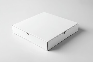 Naklejka premium Studio-shot, empty white pizza box centered on white backdrop, top view