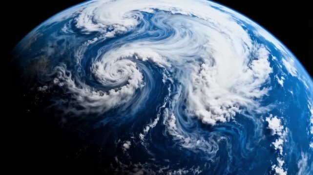 Earth planet space astronomy cosmos view showing blue white sphere with swirling clouds floating against deep black background offering dramatic orbital perspective of fragile home world seen from abo