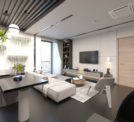3d render of luxury apartment living room