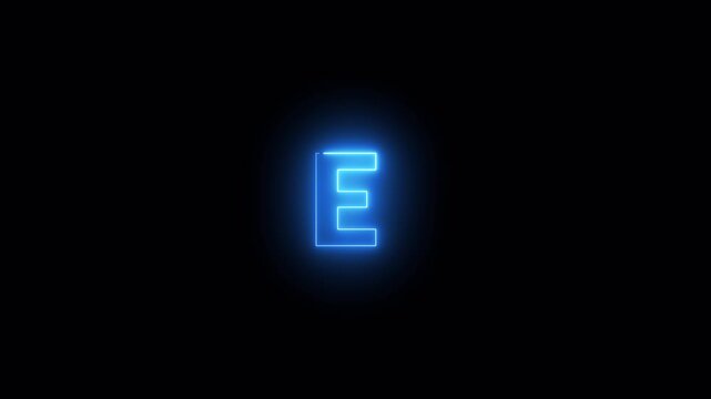 Alphabet animation of letter 'E' on black background Letter concept.glowing loop neon alphabet letter with alpha channel in 4k.