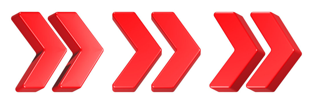 double right arrow icon 3d render red color