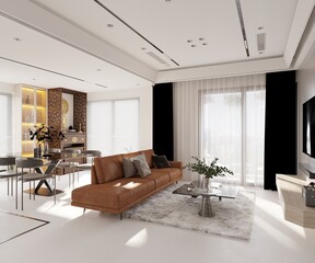 3d render of luxury apartment living room
