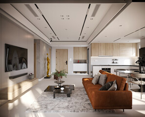 3d render of luxury apartment living room