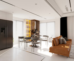 3d render of luxury apartment living room