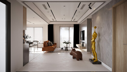 3d render of luxury apartment living room
