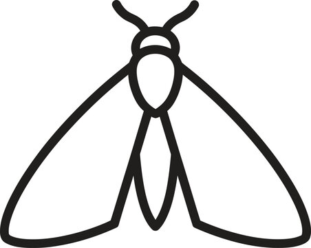 Simple black and white drawing of a moth with large wings and antennae.