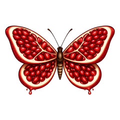 Realistische digitale Illustration eines Schmetterlings aus halbierten Granatapfelscheiben