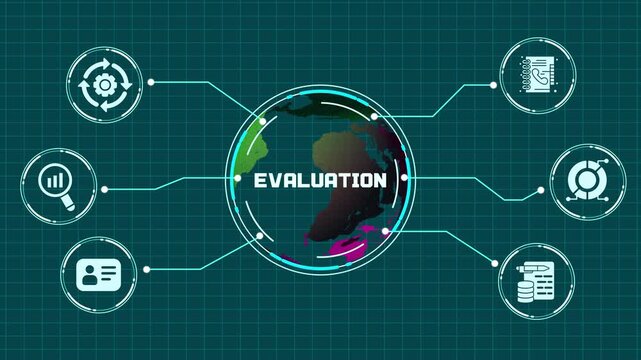Business evaluation and assessment concept with analytics review, performance measurement and enterprise decision framework.