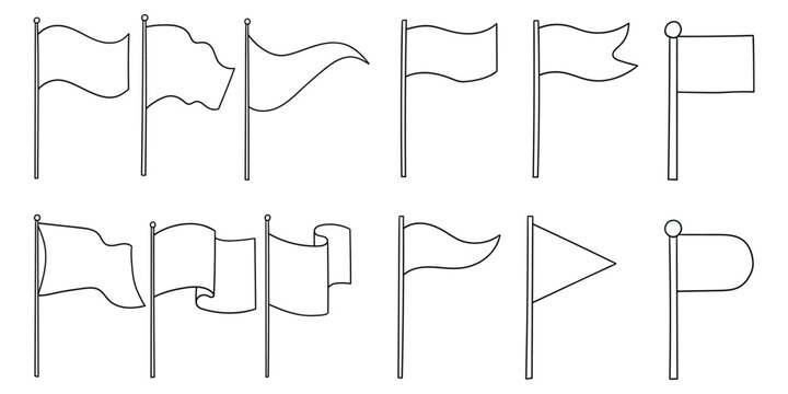 Hand-drawn doodle set of flags on a white background.