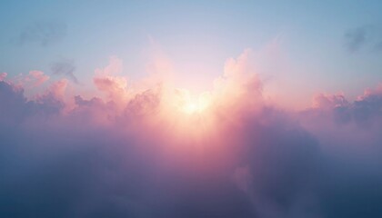 Boat sails on wavy sea towards bright sunset sunbeams breaking through clouds. Ocean water reflects golden orange light. Peaceful voyage into dusk © BALEE