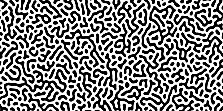 Abstract black and white pattern of swirling lines and shapes. High contrast turing pattern of black meandering lines on a white background, concept for abstract backgrounds, textile prints,decoration