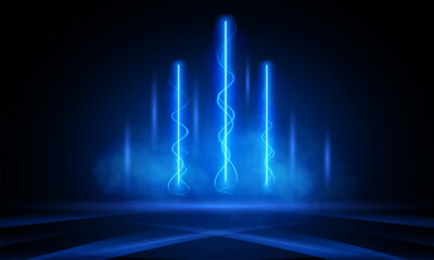 Abstract scene elegant blue light lines on dark background with lighting effect 