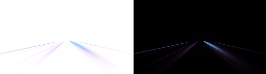 Fototapeta premium Neon light streaks speed lines overlay with central flare isolated on transparent background