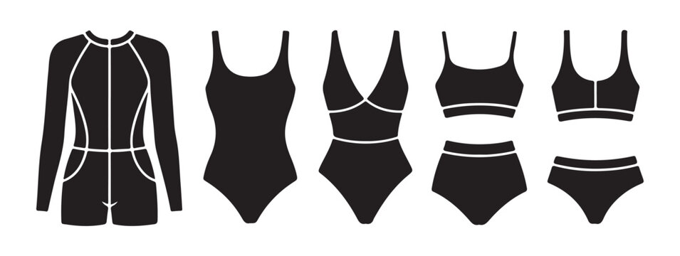 Swimwear vector icons set isolated on white background. flat vector illustration collection of swimsuits