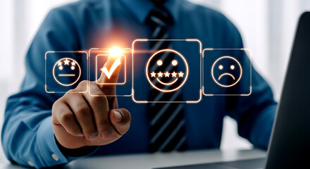 Businessman Selecting Five Star Excellent Satisfaction Rating