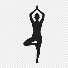 Woman in tree yoga pose silhouette. Vrikshasana asana for balance and meditation.