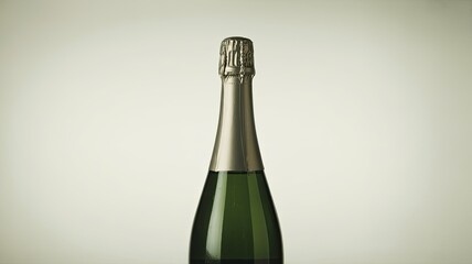 Green glass champagne bottle with gold foil top, celebration drink, isolated on white