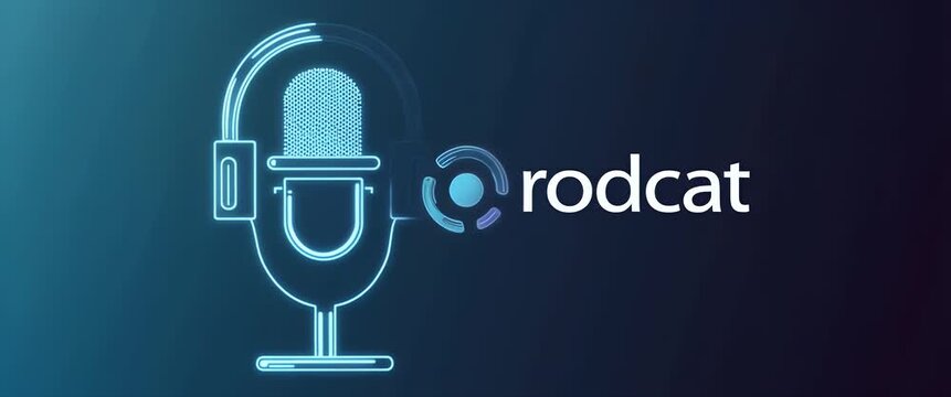 A digital microphone icon subtly glows as the camera slowly pans across a sleek, minimalist podcast logo on a gradient backdrop, creating a gentle, ambient, cinematic atmosphere.