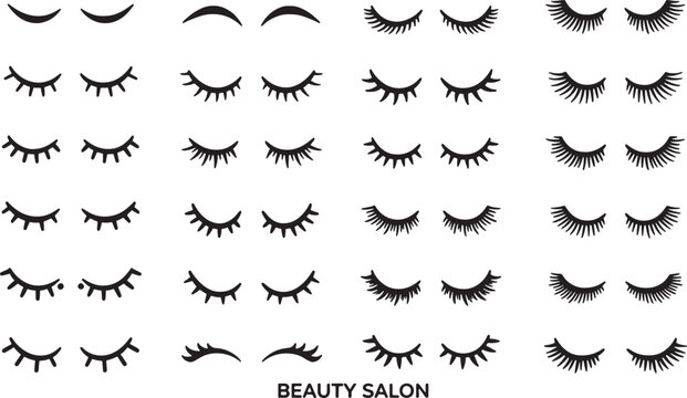 beauty salon eyelash icons set