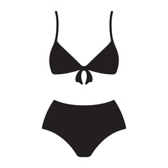 Minimalist triangle bikini top silhouette with bow tie and high rise bottom isolated on white background art