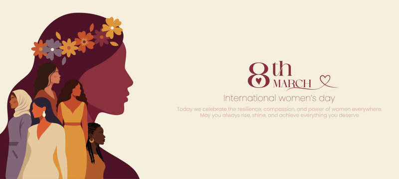 International Women&rsquo;s Day Illustration with Diverse Women Portraits, Celebrating Women Empowerment March 8, vector illustration.