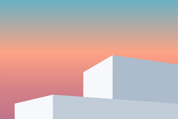 Minimal empty two podium white or stage, dais, on sunset sky background. Vector illustration design for product display, cosmetic presentation