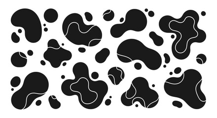 Fototapeta premium A collection of abstract black organic shapes with white outlines on a white background.