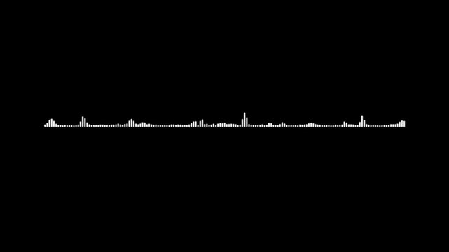 White audio waveform animation on black background, abstract sound wave spectrum visualizer loop for music production, podcasts, voice visualization, and modern video design