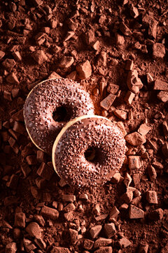 Tasty chocolate donuts made of chocolate and springles.