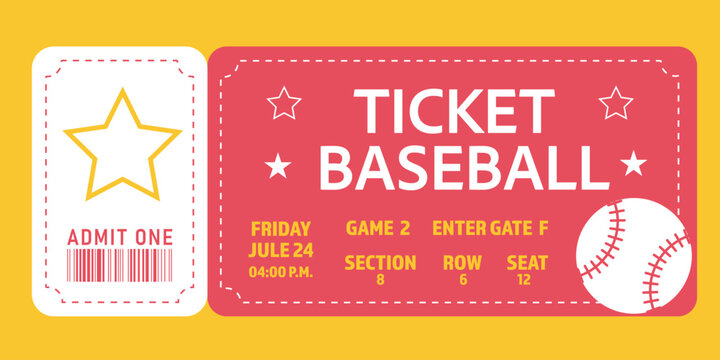 Card baseball ticket red admit one classic layout