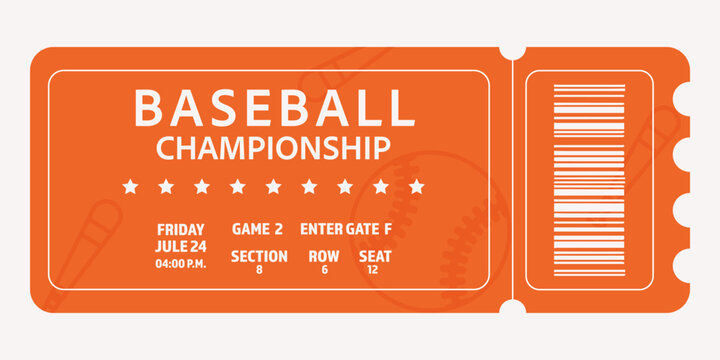 Card baseball ticket orange modern admit layout