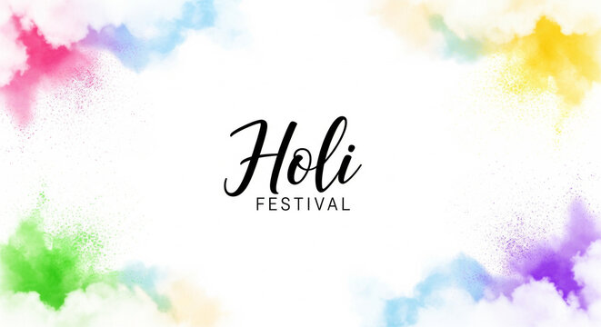 Holi festival background with soft color powder clouds around white space for greeting card design brand promotion social media post and festive marketing use