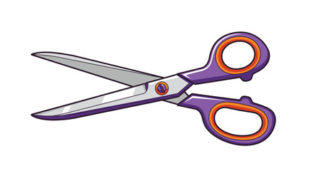 A pair of open purple scissors with orange accents on a white background.