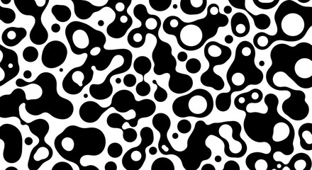 Fototapeta premium Abstract organic shapes and blobs in a repeating pattern of black and white.