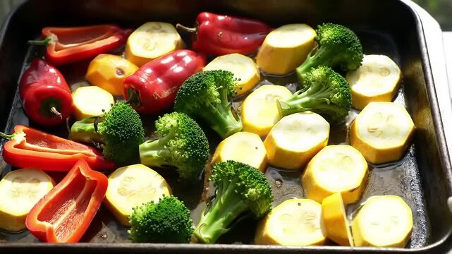 Roasted vegetables zucchini with pepper, and broccoli.
